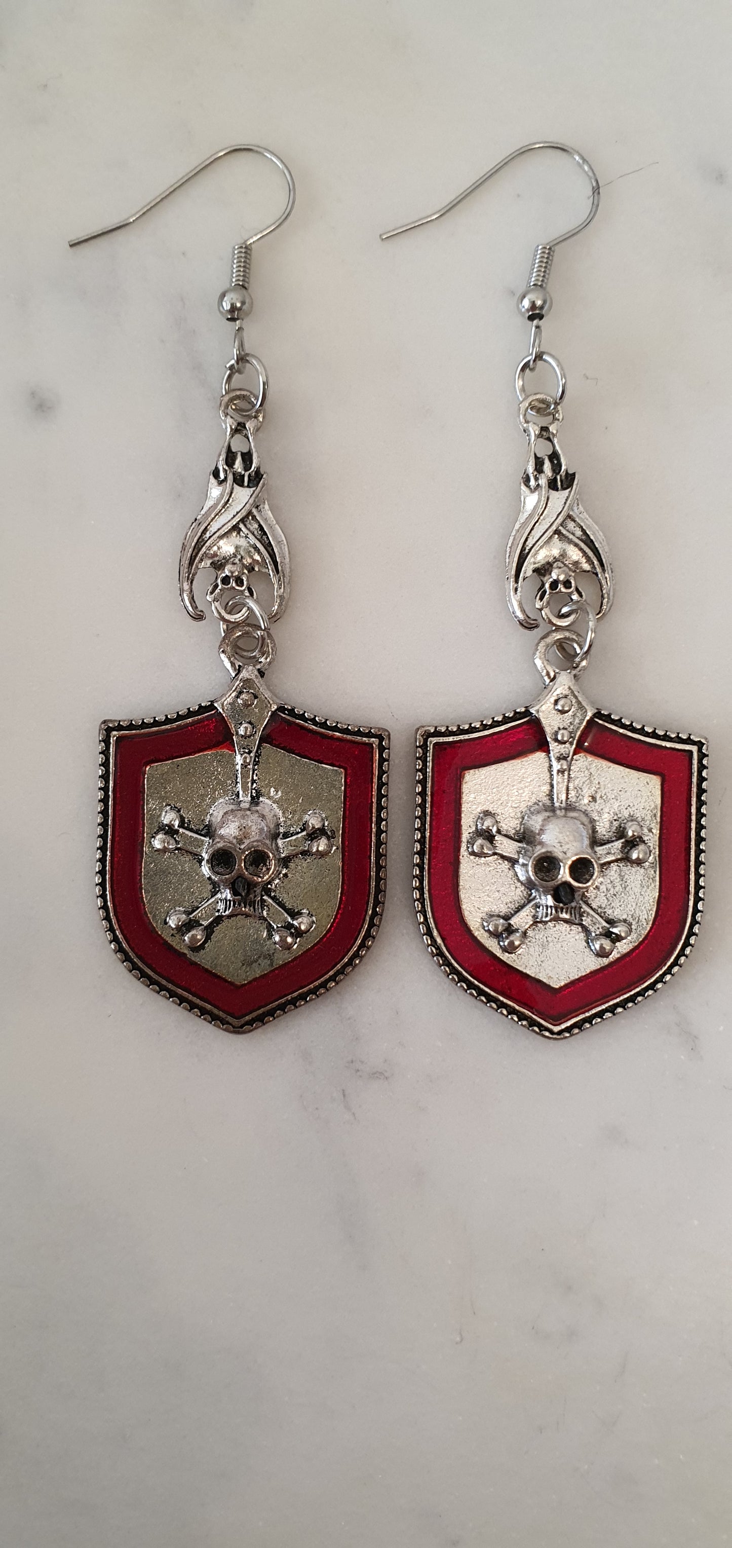 Goth Punk - Skull & Bones Red Shield Set of Earrings - Trendy Gothic