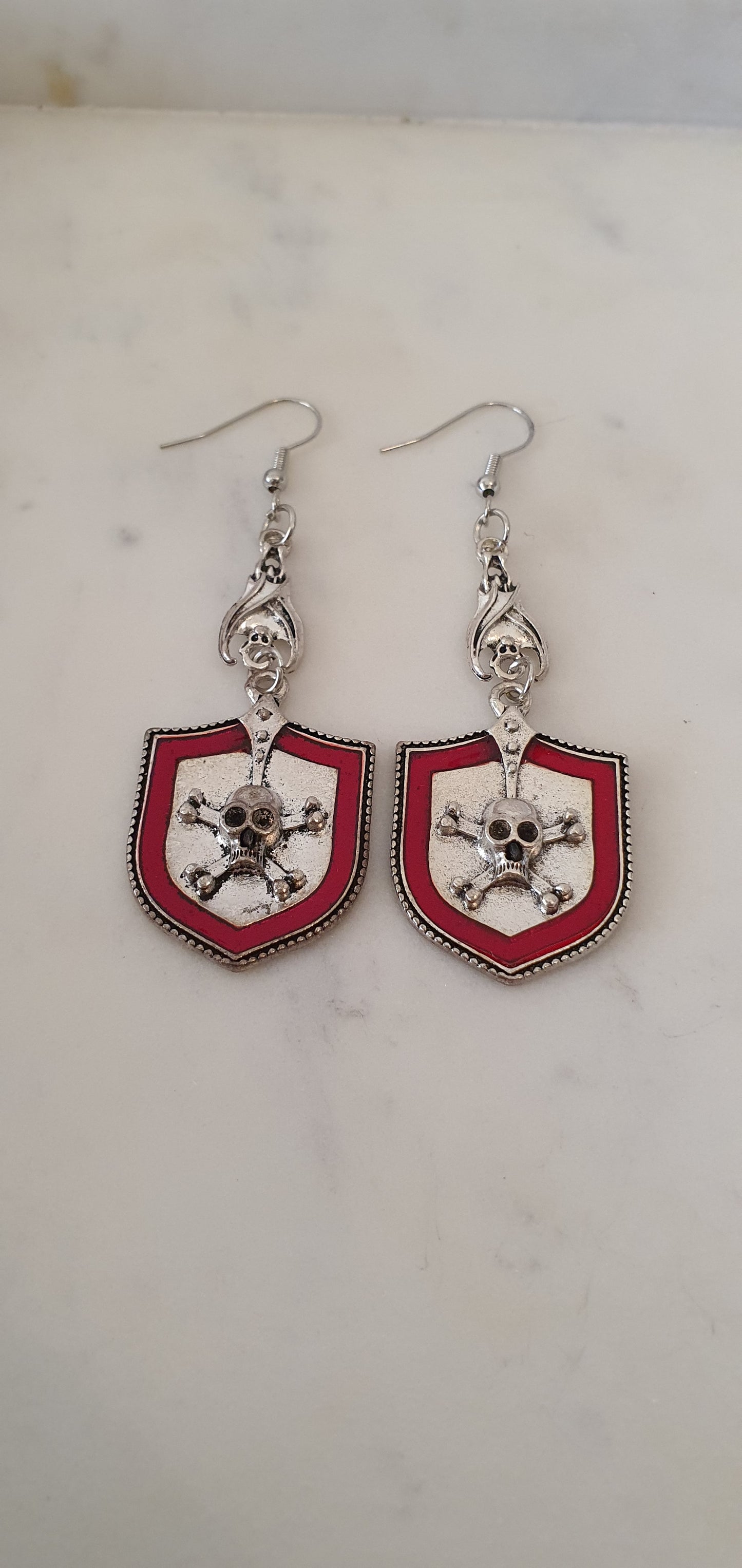 Goth Punk - Skull & Bones Red Shield Set of Earrings - Trendy Gothic