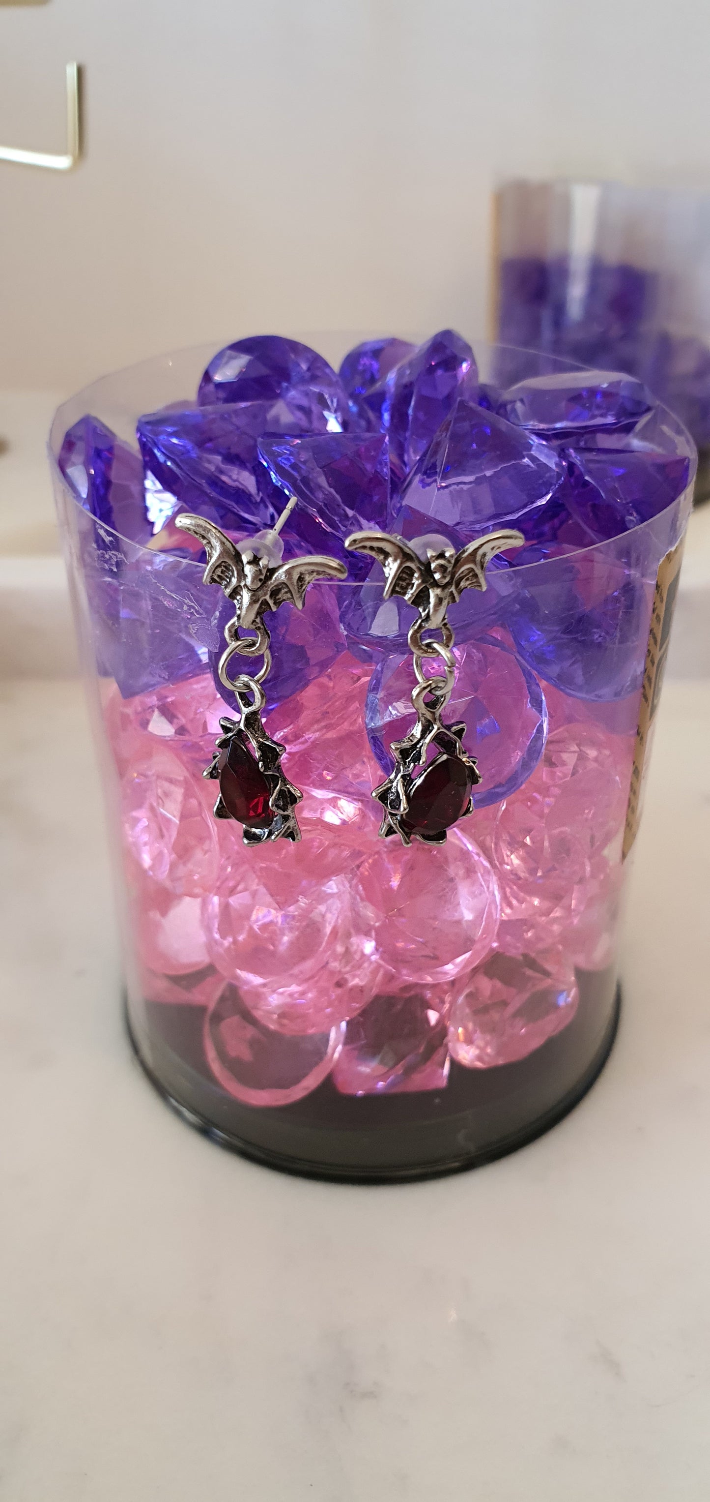 Goth Punk - Bat Drip Red Stone Set of Earrings - Trendy Gothic