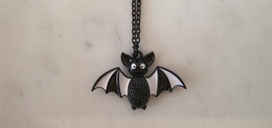 Goth Punk - Kooky Black & White Bat Necklace - Gothic Style