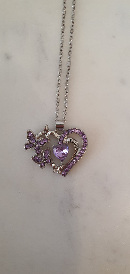 Stylish Bling Purple Butterflies of Love Necklace