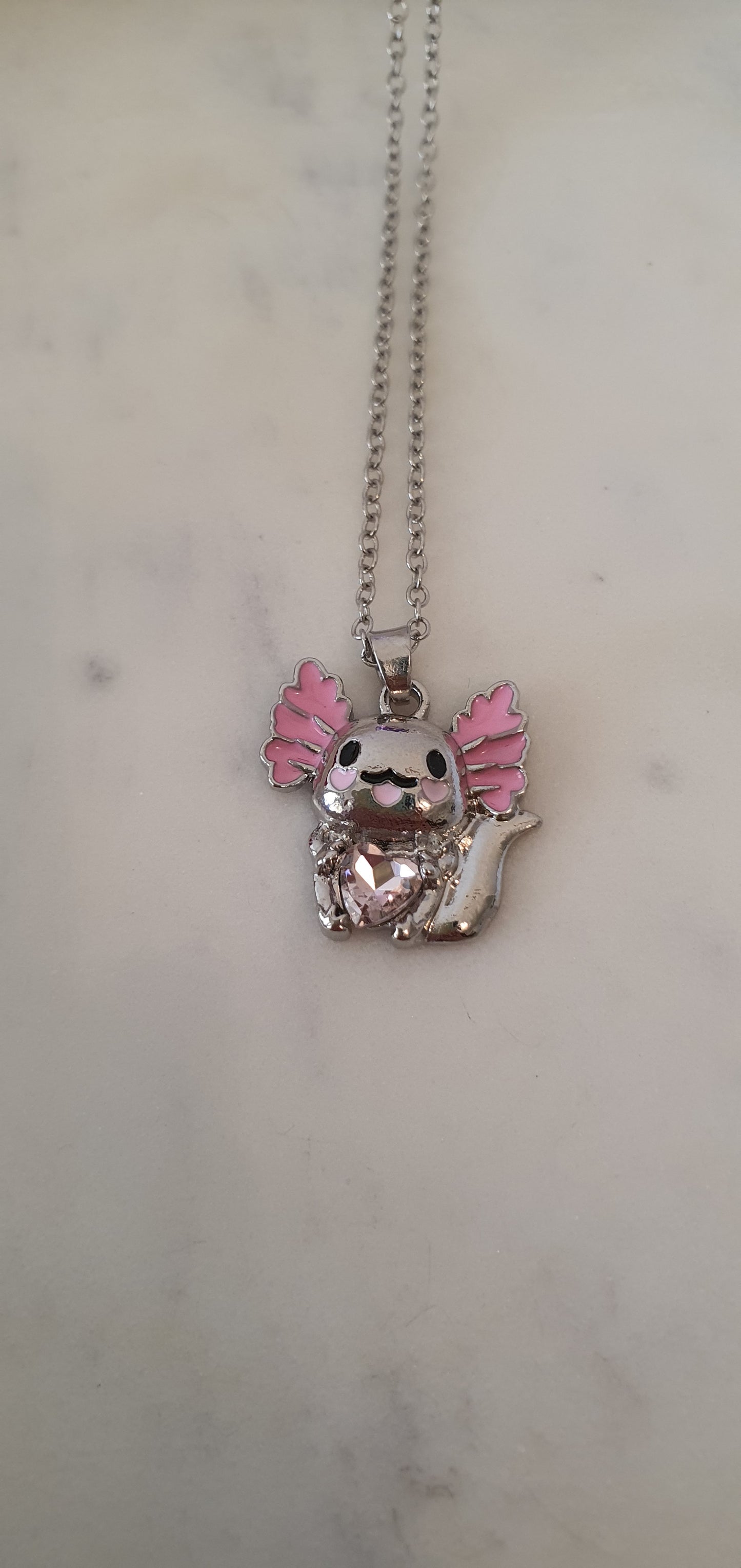 Stylish Bling Silver & Pink Axolotl of Love Necklace