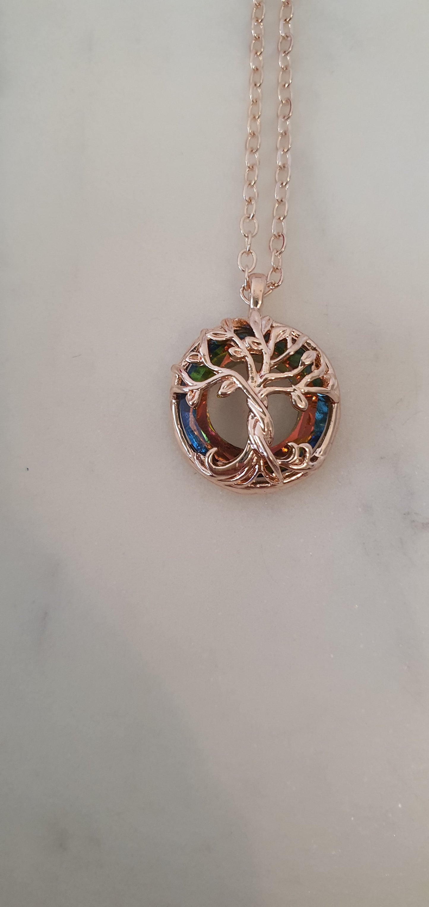 Stylish Bling Rose Gold Tree of Life Shimmer Necklace