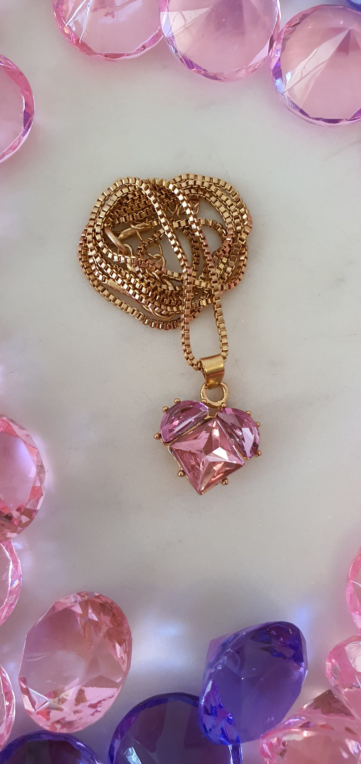 Stylish Bling Sweet Gold & Pink Heart Necklace