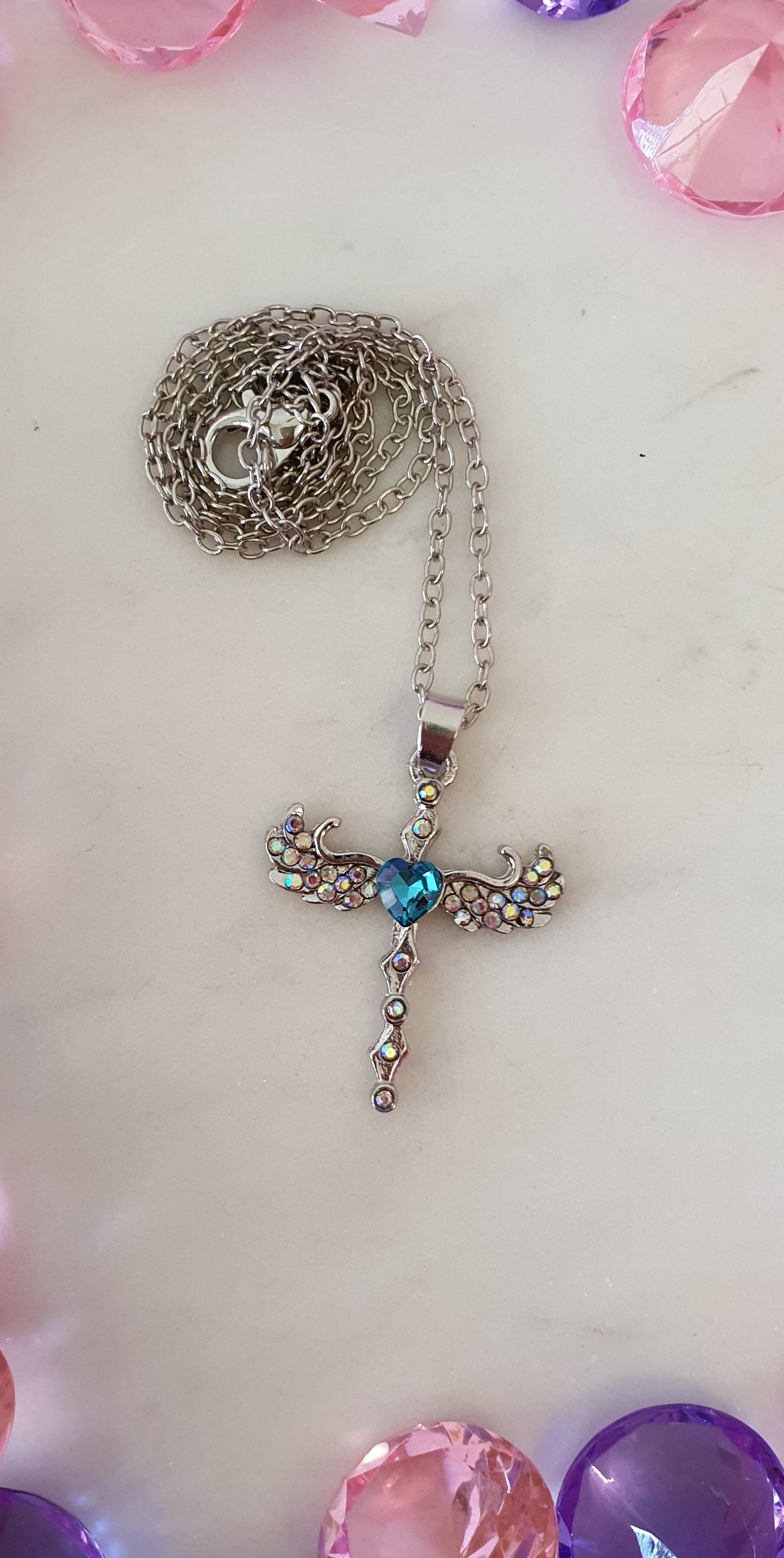 Stylish Bling Silver Angel Wings Cross Necklace