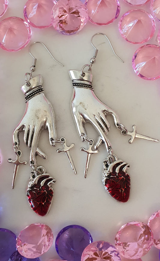 Goth Horror - Ladies Hands, Hearts & Knives - Set of Earrings