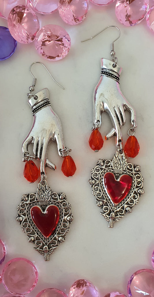 Goth Horror - Ladies Hands & Love Hearts - Set of Earrings