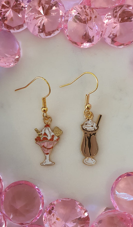 Ice Cream Sundaes - Choc & Strawberry Wafers - Set of Earrings