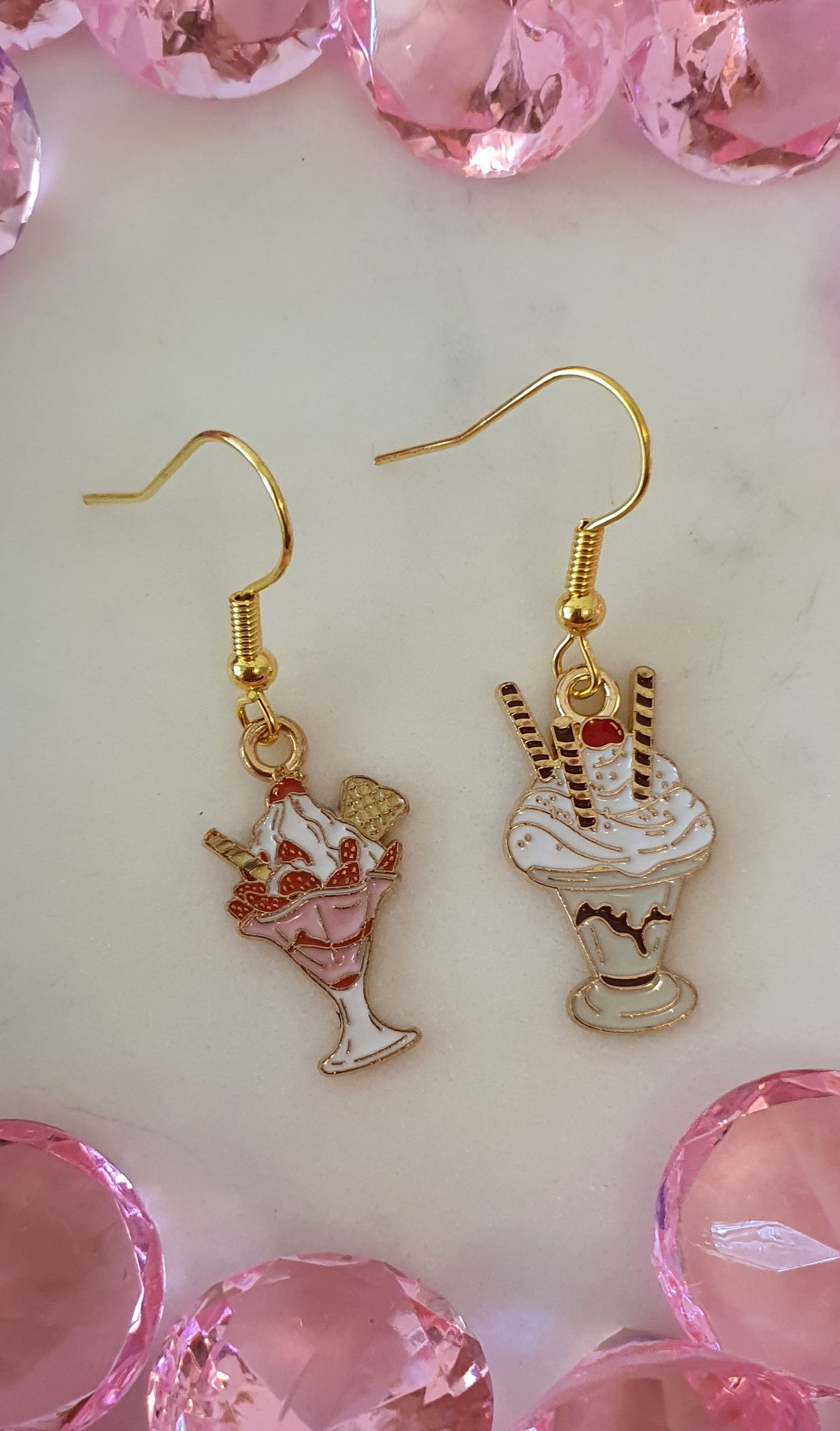 Ice Cream Sundaes - Strawberry & Choc Delight - Set of Earrings