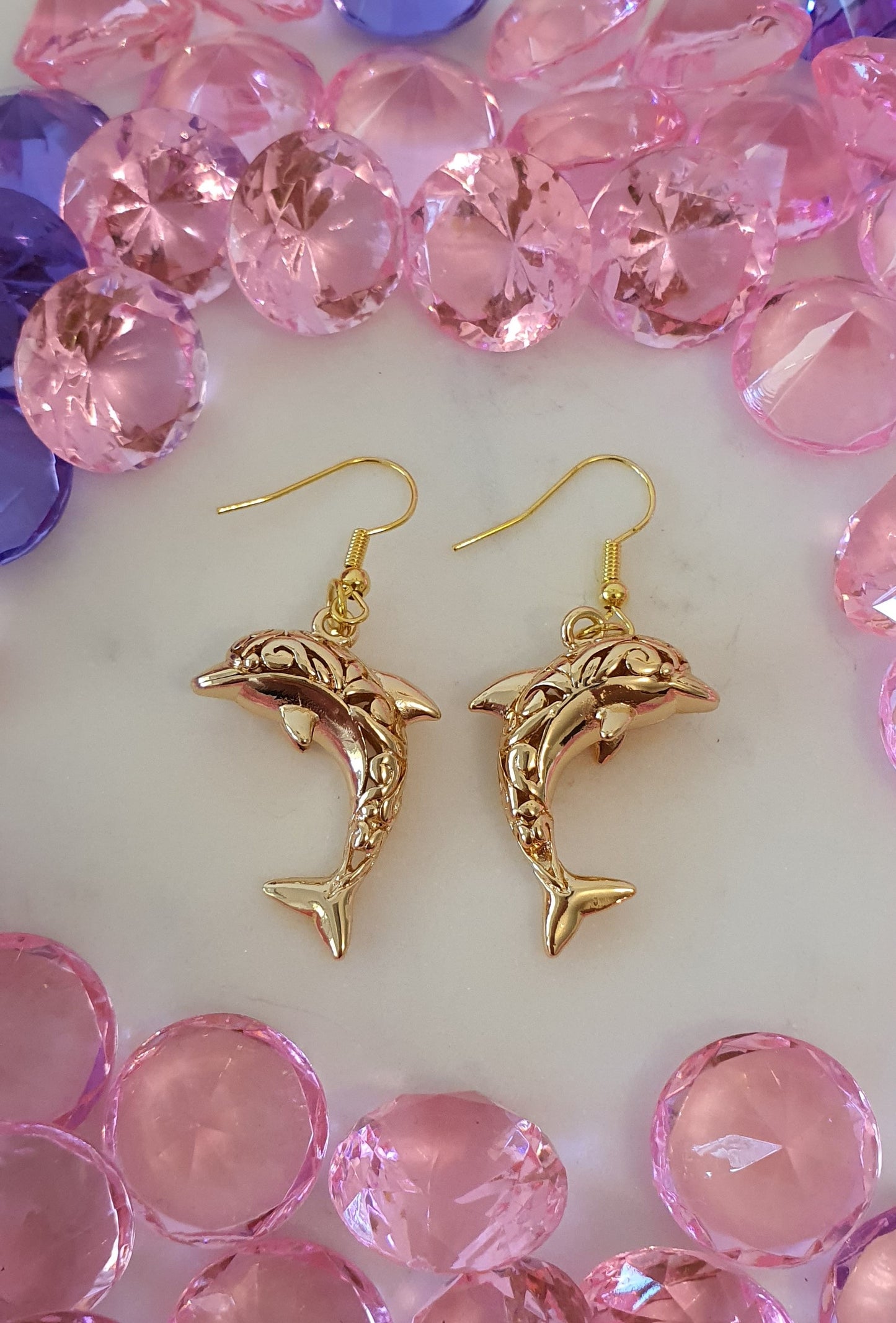 Stylish Bling Gold Filigree Dolphin Earrings