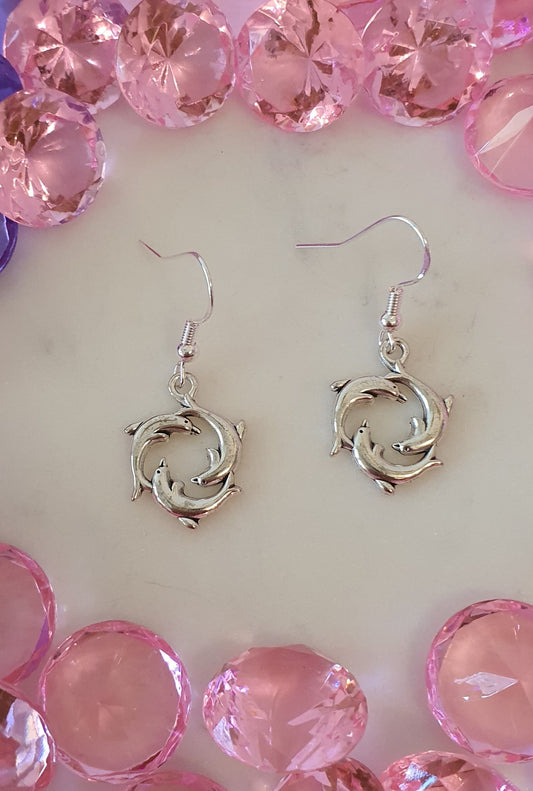 Stylish Bling Silver Dolphin Circle Earrings