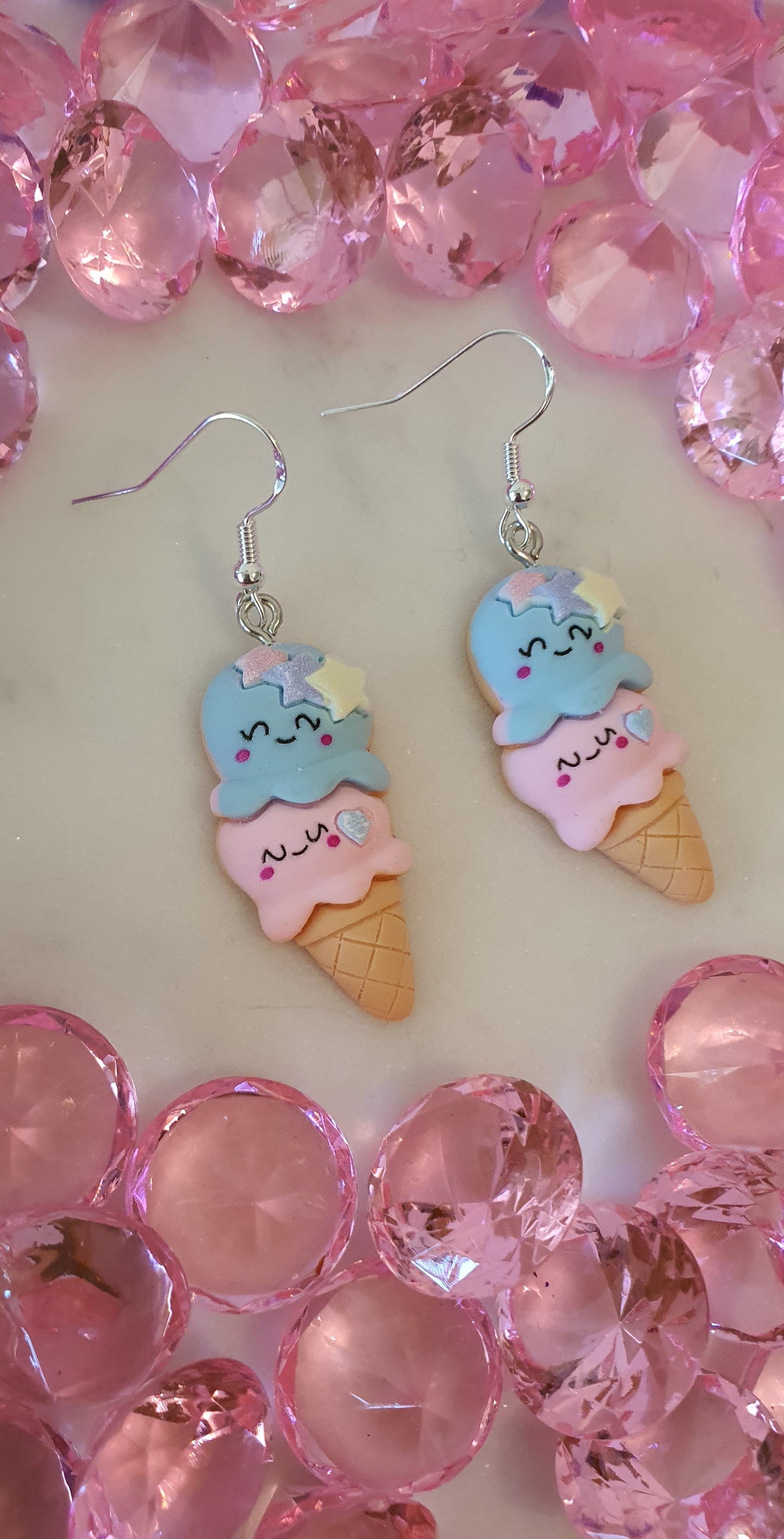 Smiling Double Scoop Ice Cream Cone - Set of Earrings