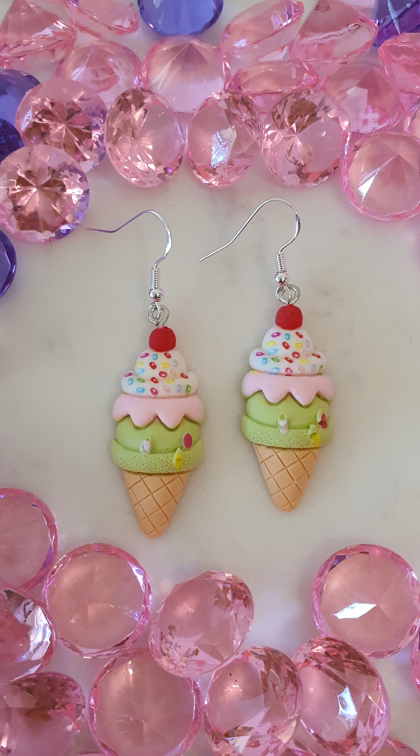 Tasty Triple Scoop Ice Cream Cone - Set of Earrings