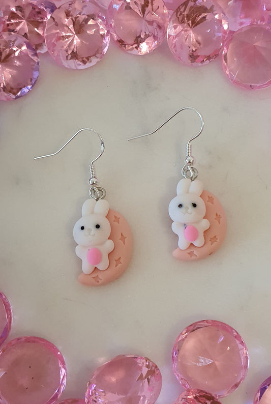 The Rabbit & The Stunning Pink Moon - Set of Earrings