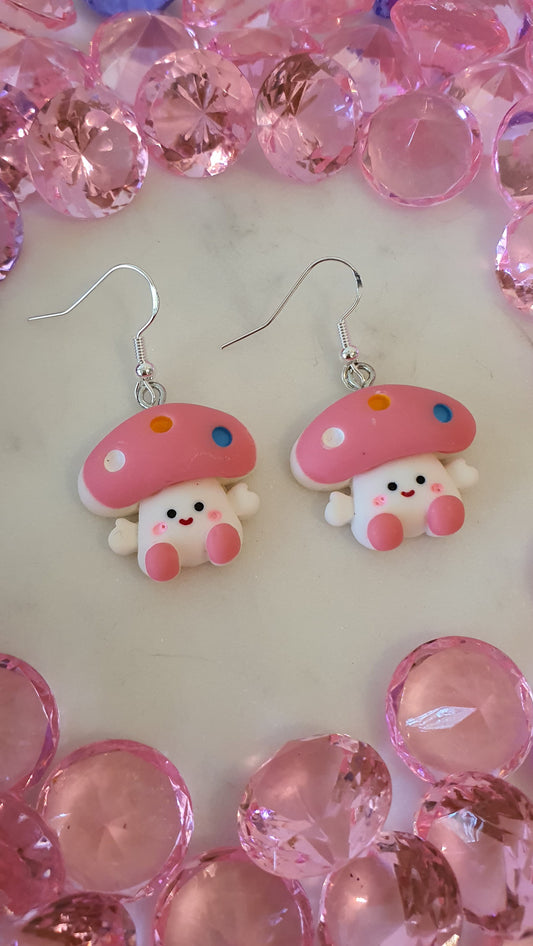 Super Cute Dark Pink Toadstools Set of Earrings - Mushrooms