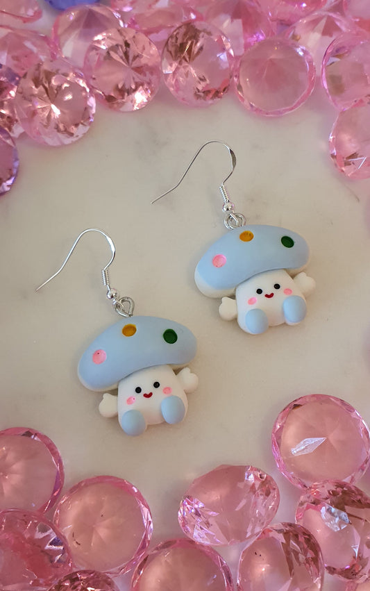 Super Cute Light Blue Toadstools Set of Earrings - Mushrooms