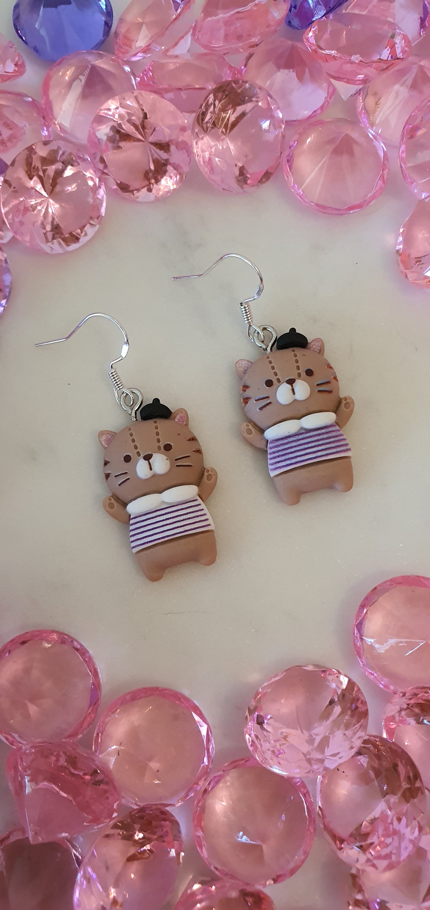 Awesome French Monsieur Feline Set of Earrings