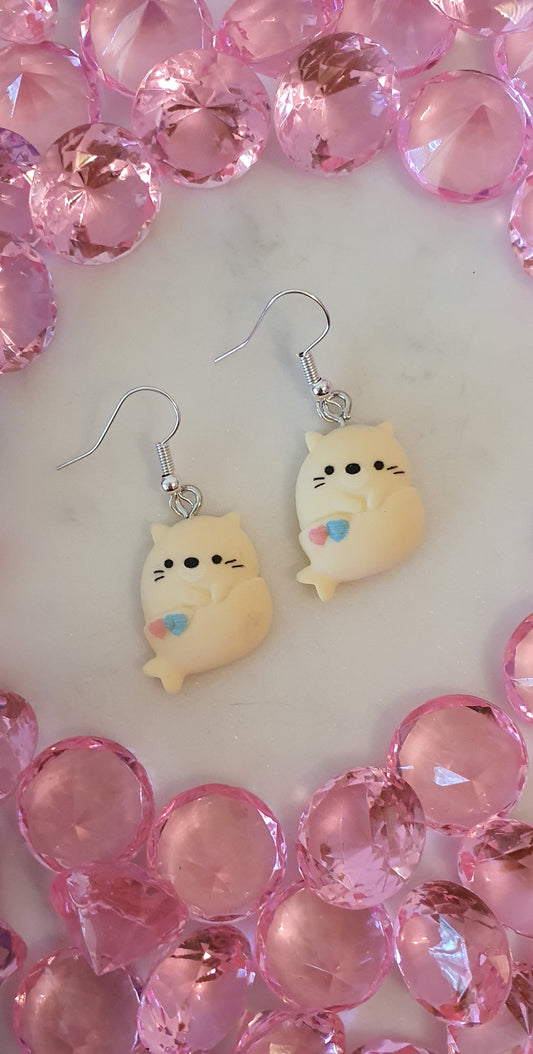 Gorgeous Pastel Cream Plump Cat-Seal  - Set of Earrings