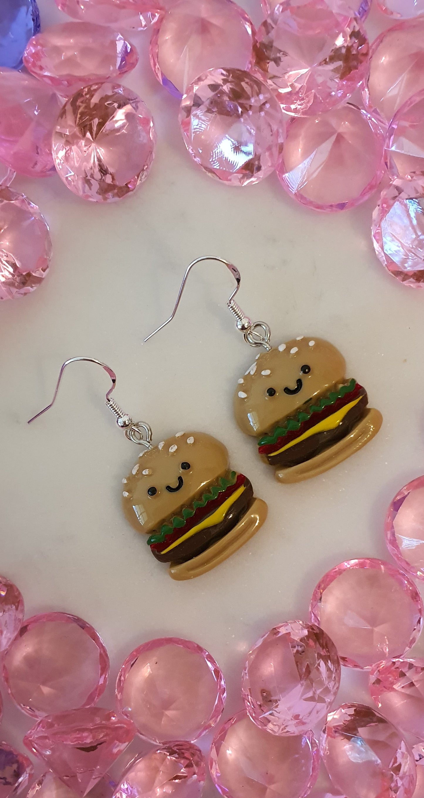 Super Tasty - Smiley Faced Hamburger - Set of Earrings