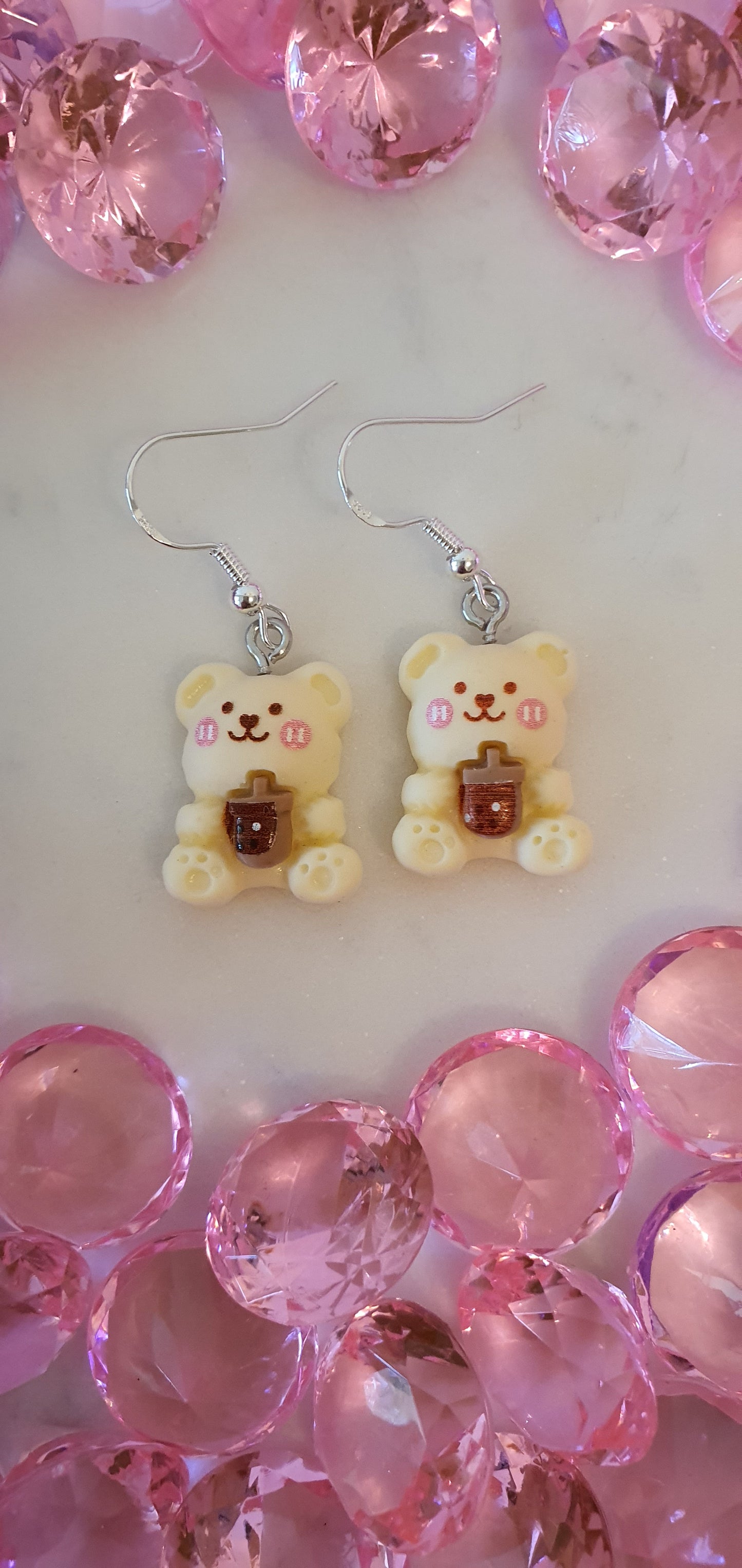 Precious Cream Bubble Tea Bear Set of Earrings - Boba Tea