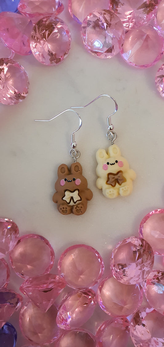 Precious Mixed Cream & Brown Bow Tie Rabbit - Set of Earrings