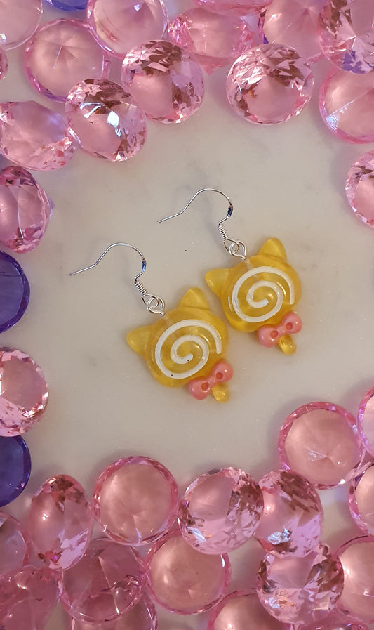 Galaxy Yellow Cat Ears Swirl Lollipop - Set of Earrings