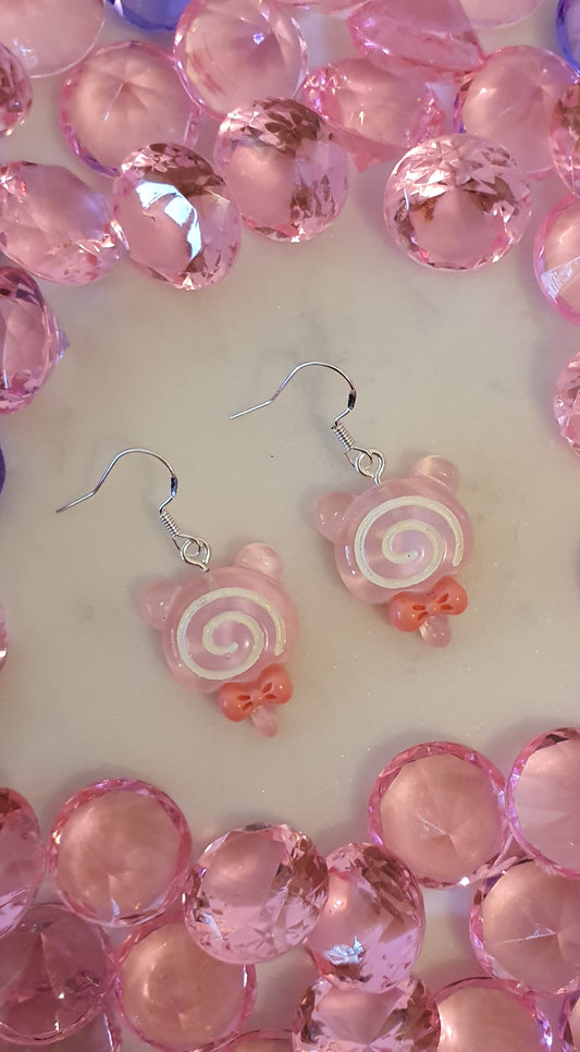 Galaxy Pink Cat Ears Swirl Lollipop - Set of Earrings