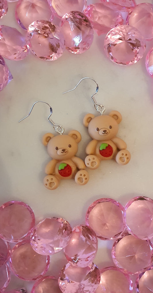 Precious Brown Strawberry Bear Set of Earrings