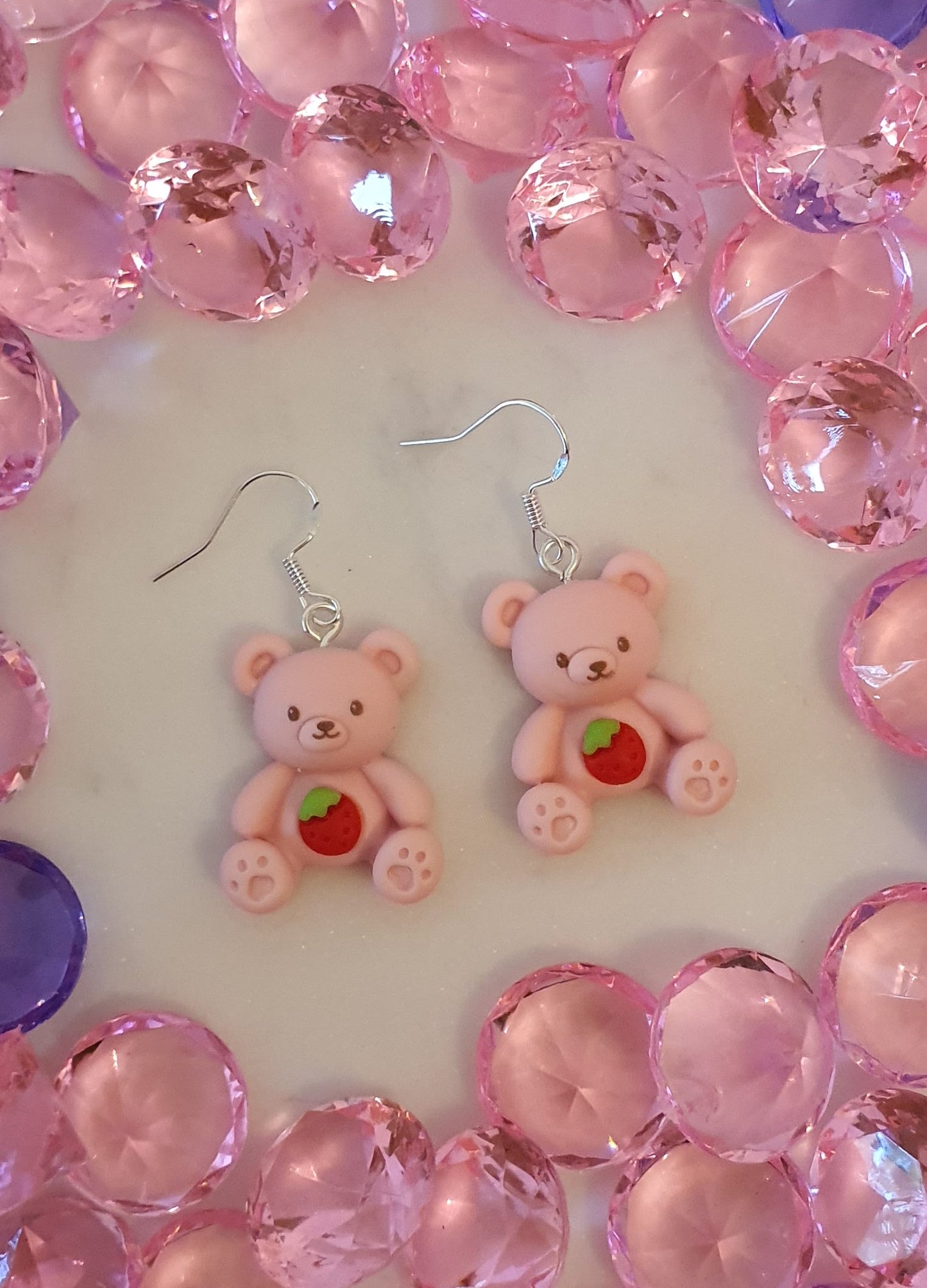 Precious Pink Strawberry Bear Set of Earrings