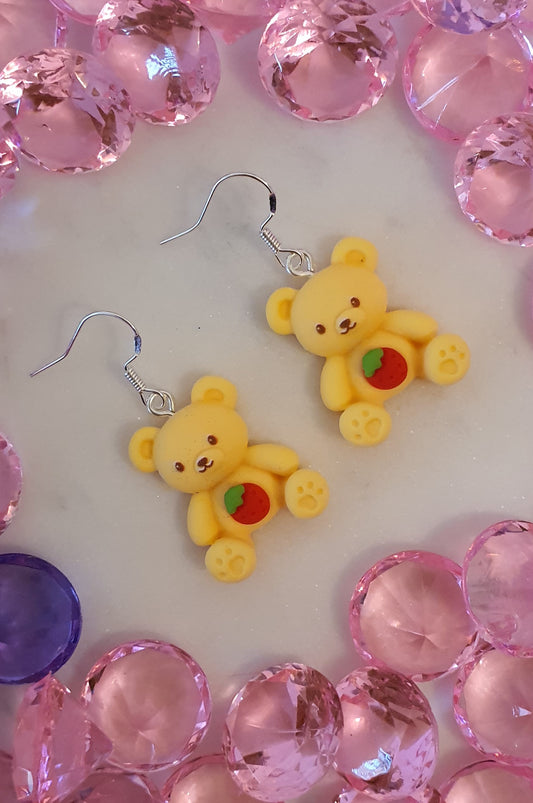 Precious Yellow Strawberry Bear Set of Earrings