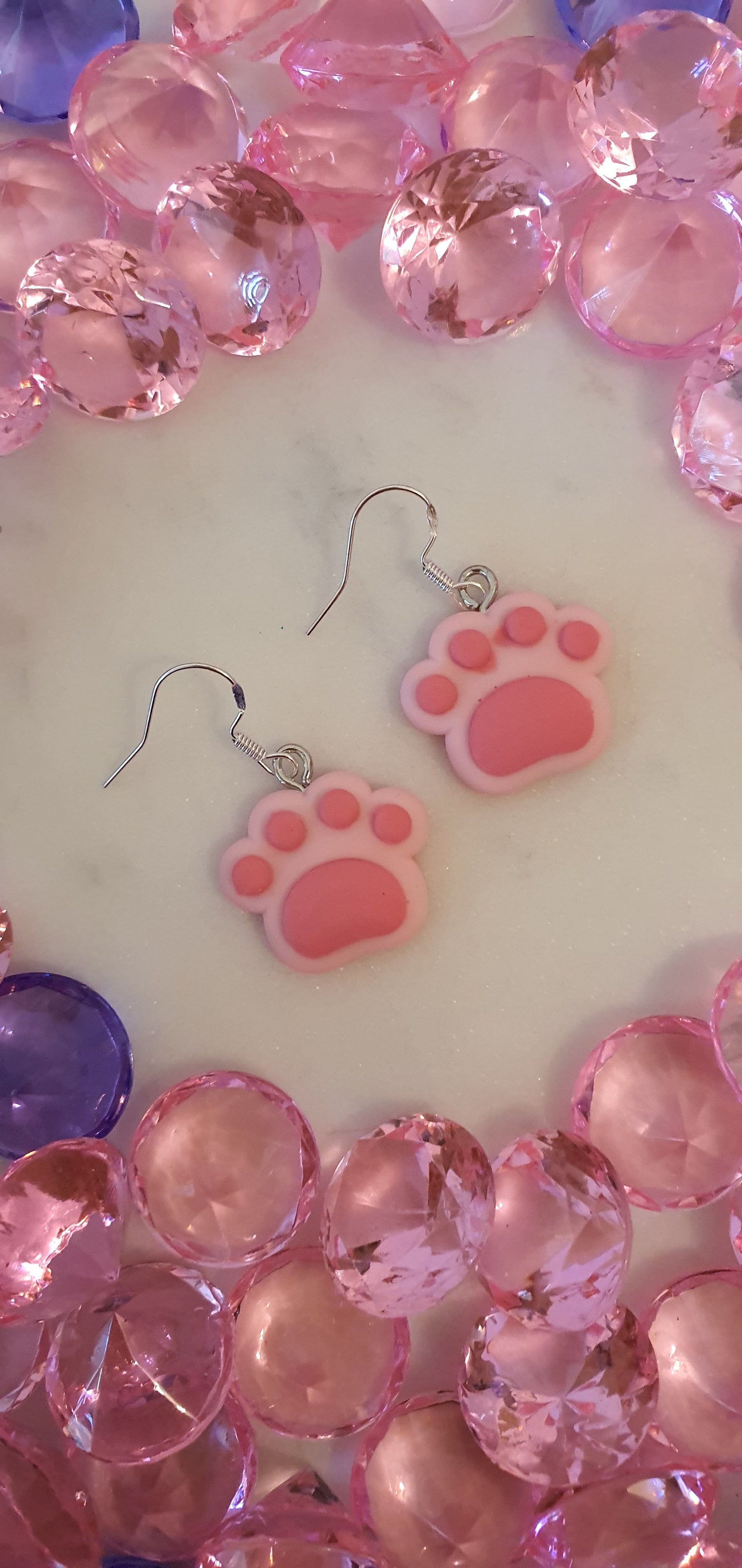 Awesome Cat Paws - Pink & Dark Pink Set of Earrings