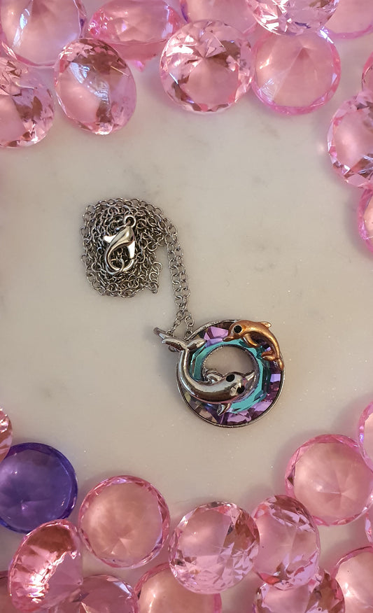 Stylish Bling Silver Dolphin Iridescent Necklace