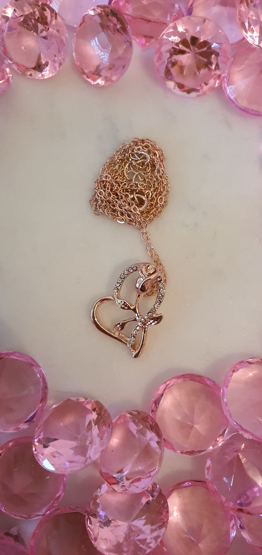 Stylish Bling Rose Gold with Rose Heart Necklace