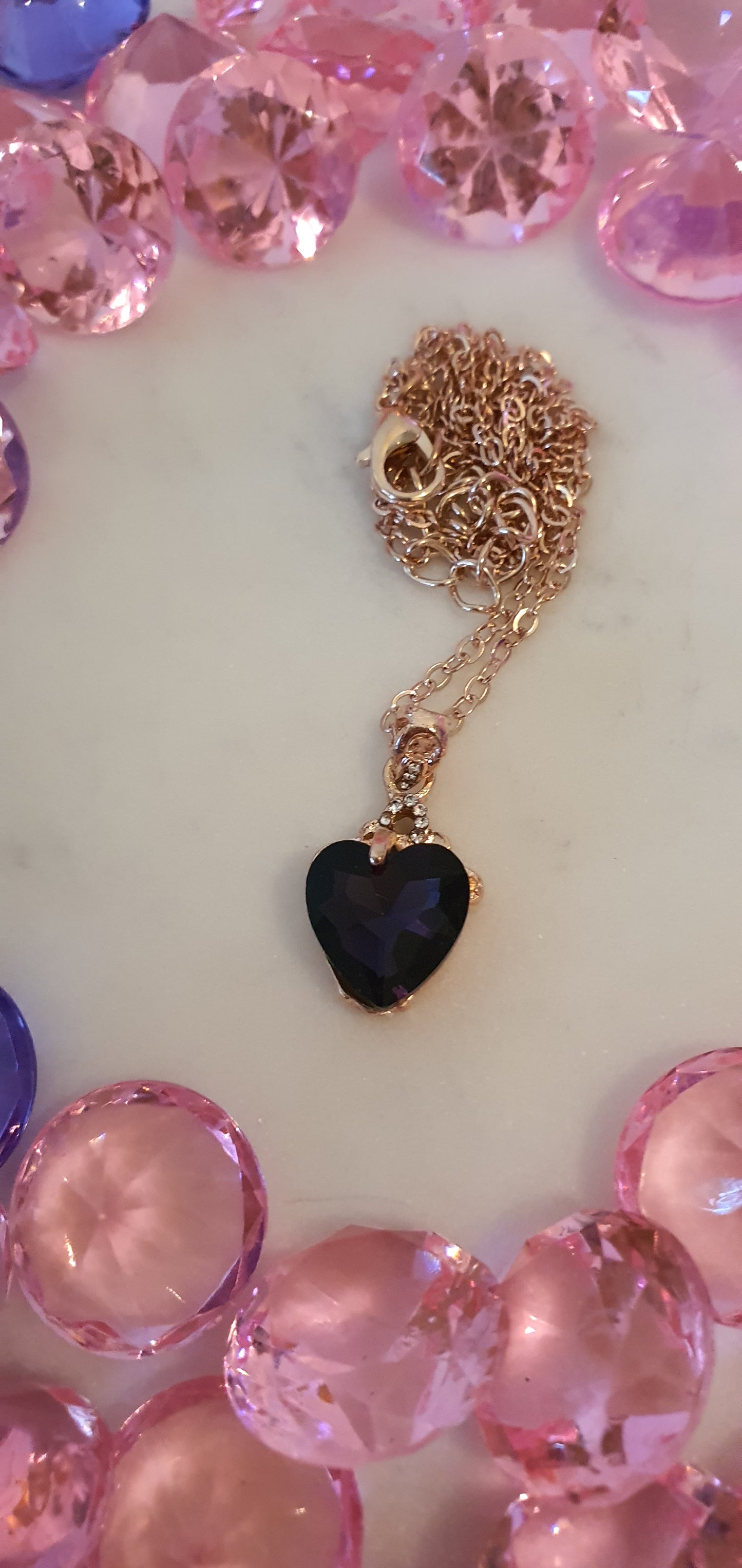 Stylish Bling Rose Gold with Purple Heart Necklace