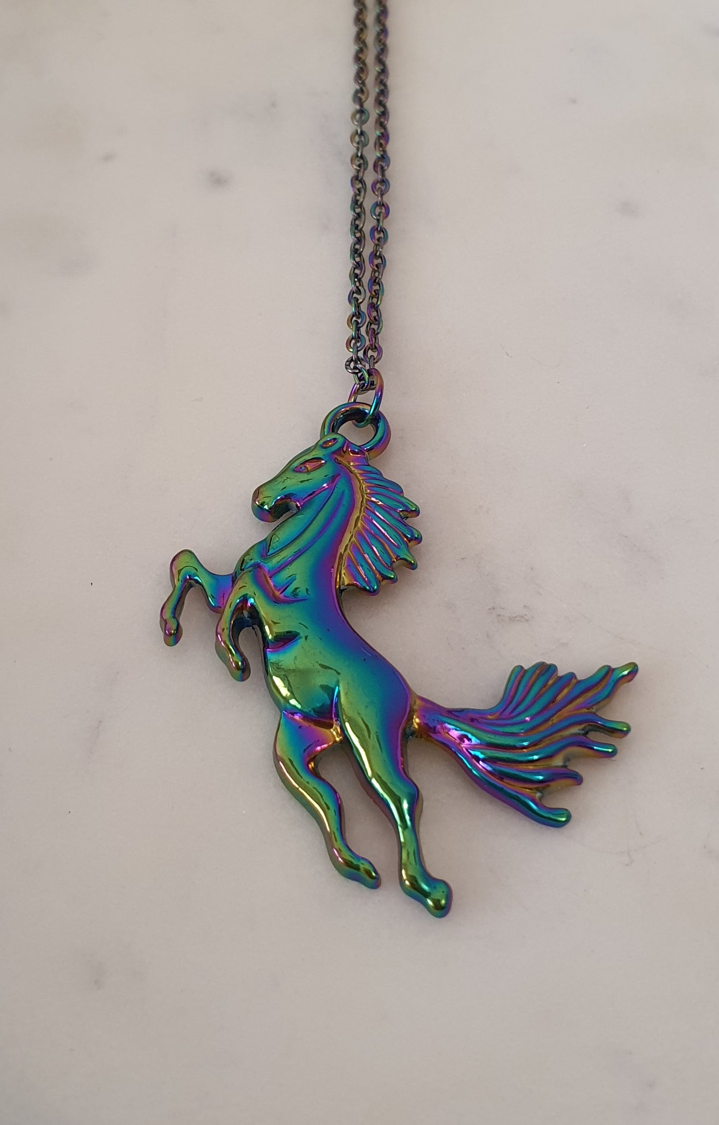 Amazing Oil Slick Coloured Horse Necklace