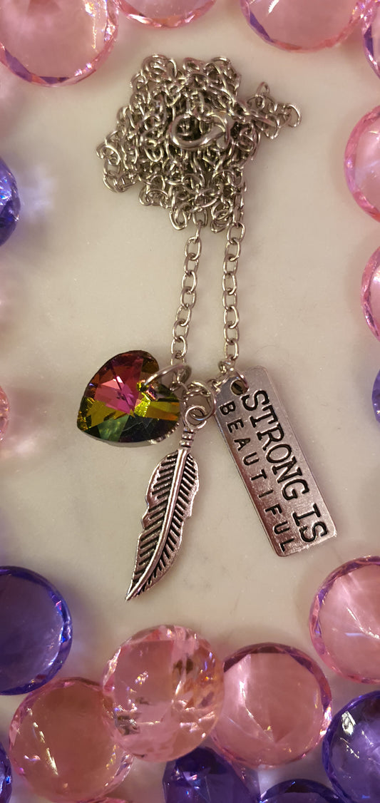 Stylish Bling Silver Love is Strong Necklace